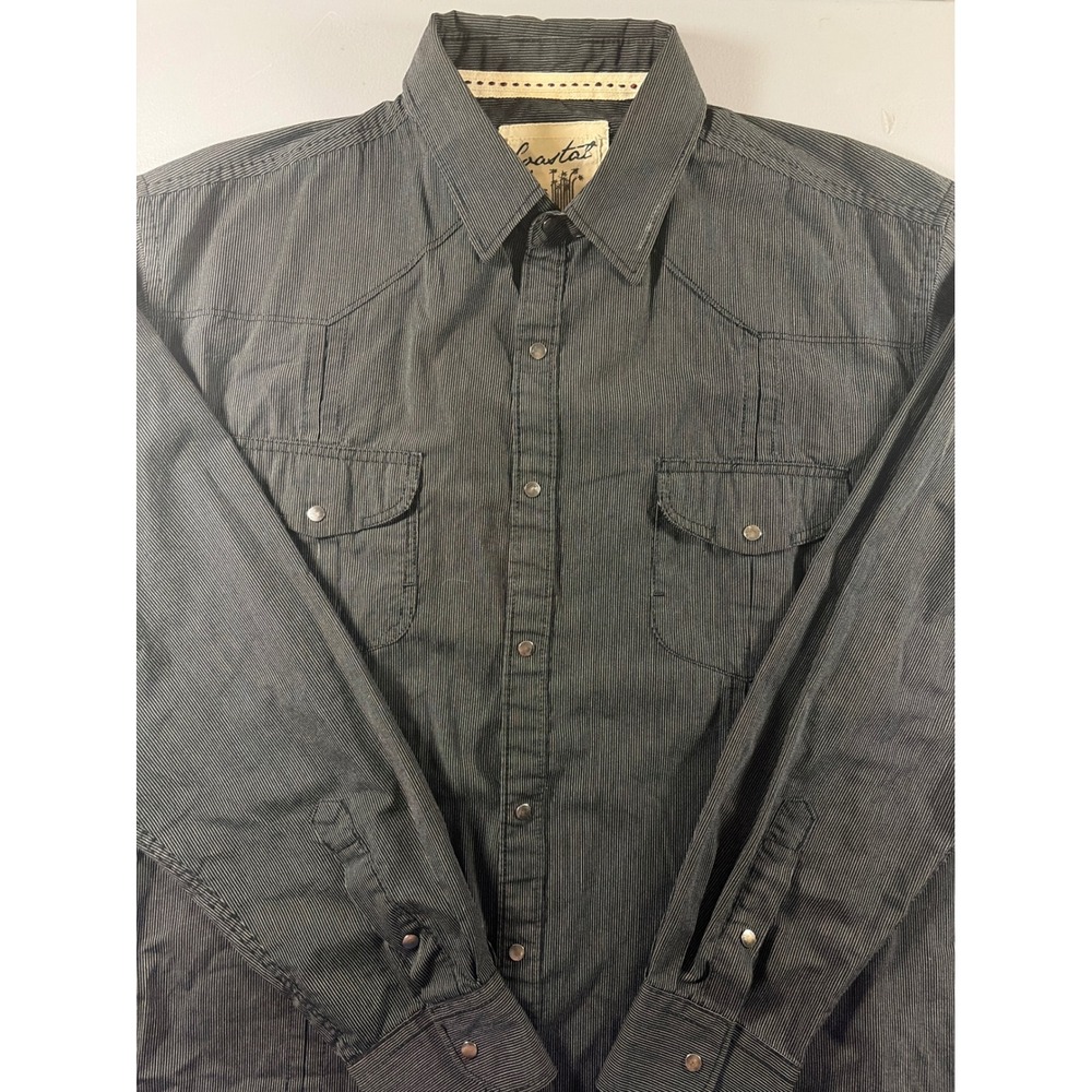 Coastal Western Snap Shirt Mens XL Black White Pinstripe Long Sleeve Workwear